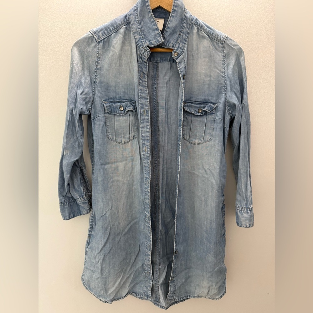 H&M Light Blue Denim Button-Front Casual Shirt Jacket